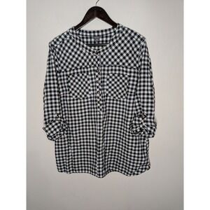 Eddie Bauer Women Size 2XL Black/White Gingham Check Tunic Shirt Long Sleeve